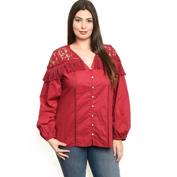 PLUS Western Rodeo Cowgirl Lace Tassel Fringe Top - Picture 2 of 10